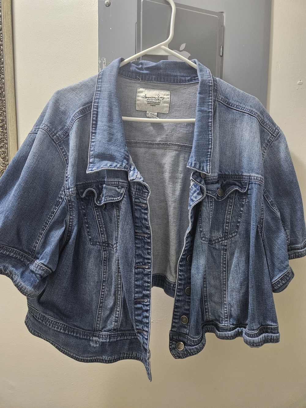 American Rag Short-Sleeve Cropped Jean Jacket - Blue